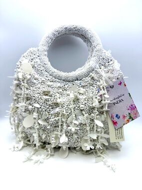 Viral 💕 Handcrafted White Beaded Tote Bag - Made in India
